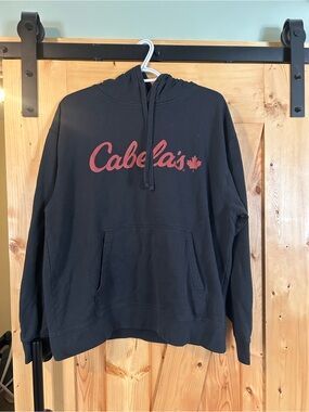 Cabela's Black Crewneck Hoodie with Red Script Logo